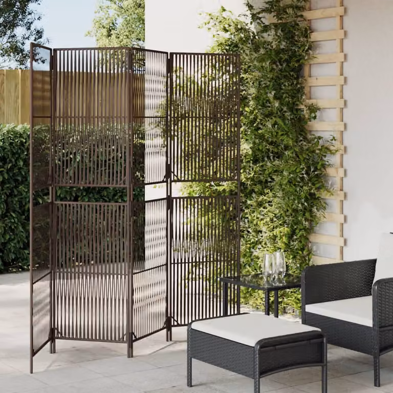 Divisorio per ambienti vidaXL a 4 pannelli in polyrattan marrone con struttura in metallo