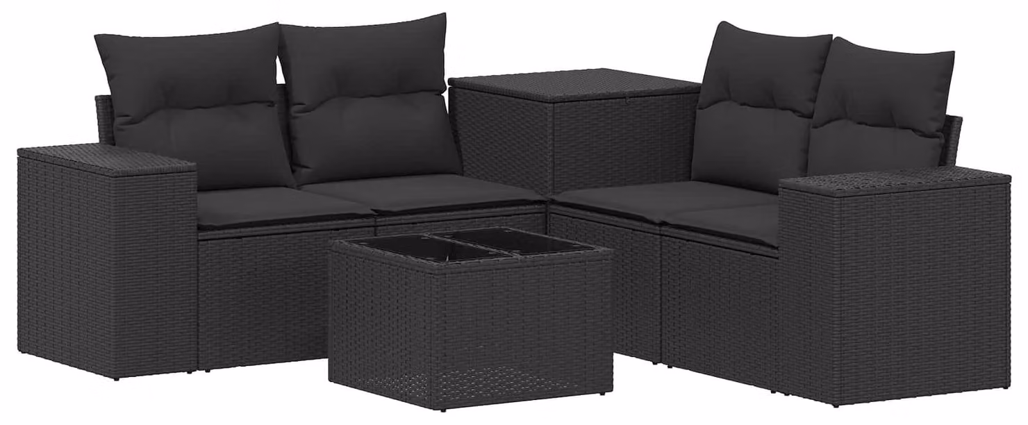 Set di divani da esterno, 6 pezzi, colore nero, realizzato in rattan sintetico e acciaio
