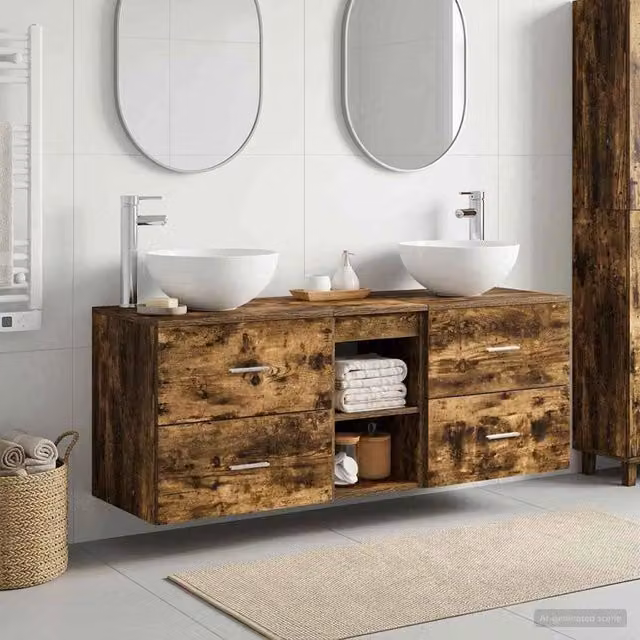 Set di Armadi da Bagno 3 pz Rovere Fumo 49,5 x 41 x 64,5 cm 3405807
