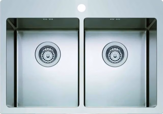 Lavello da incasso in acciaio inox, due vasche con foro per miscelatore 75x51cm Coveh