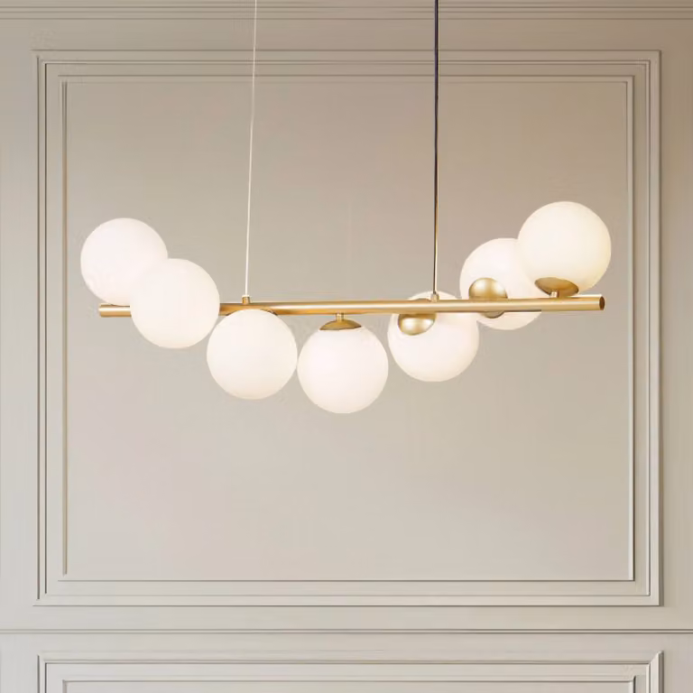 Lampada a sospensione in vetro Isandro Lucande, dimmerabile, Ottone / Oro, Soggiorno / Sala da pranzo, Vetro, Design, Lampada a sospensione