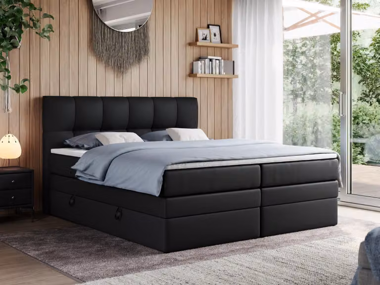 Letto boxspring con materasso matrimoniale - ALVIN-KING - 160 x 200 cm - Nero - H4