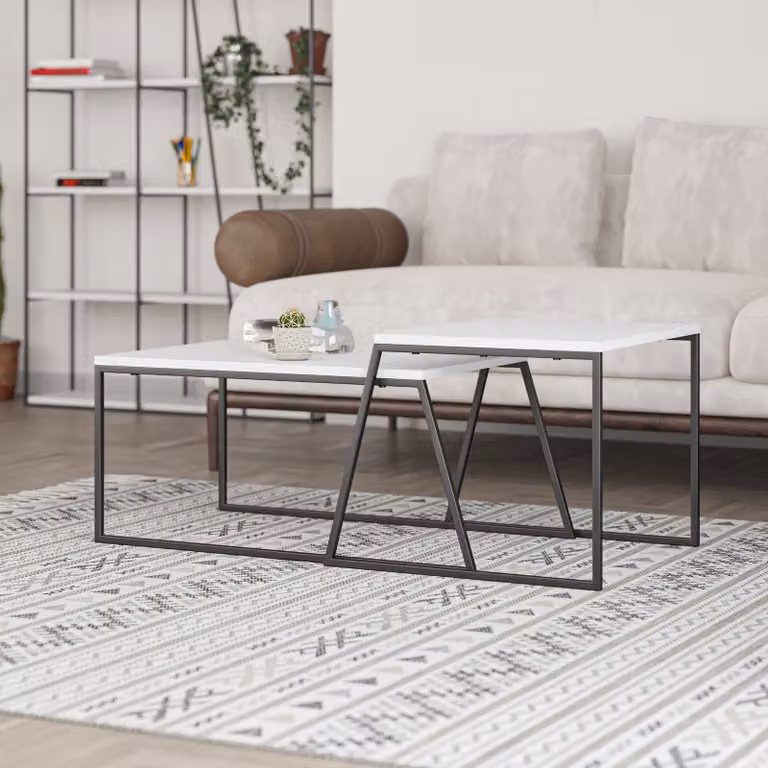 Decortie tavolino Pal (set di 2), tavolino moderno, BIANCO 88 x 50 x 38 cm
