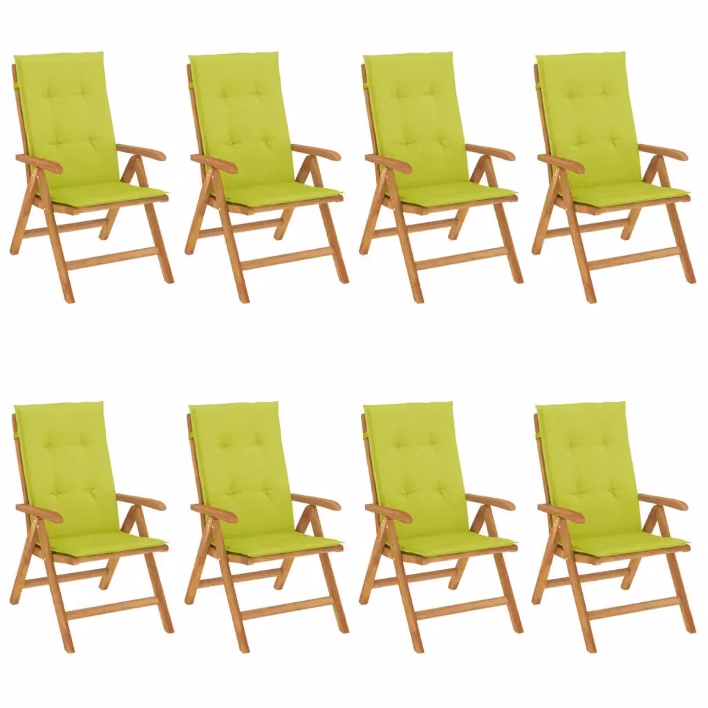 Set di 8 sedie pieghevoli reclinabili vidaXL in legno di teak con cuscini verdi per giardino – 2