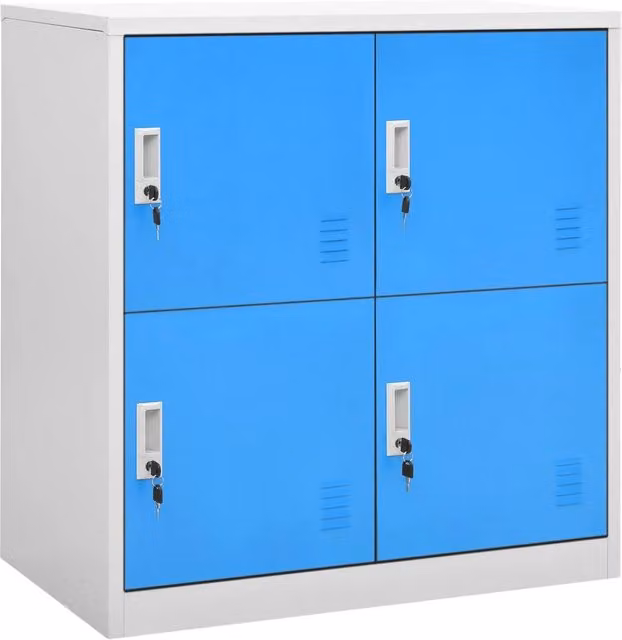 Set di 2 armadietti vidaXL in acciaio con serratura, colore grigio e blu, da appendere al muro, L: 90 cm, P: 45 cm, H: 92,5 cm