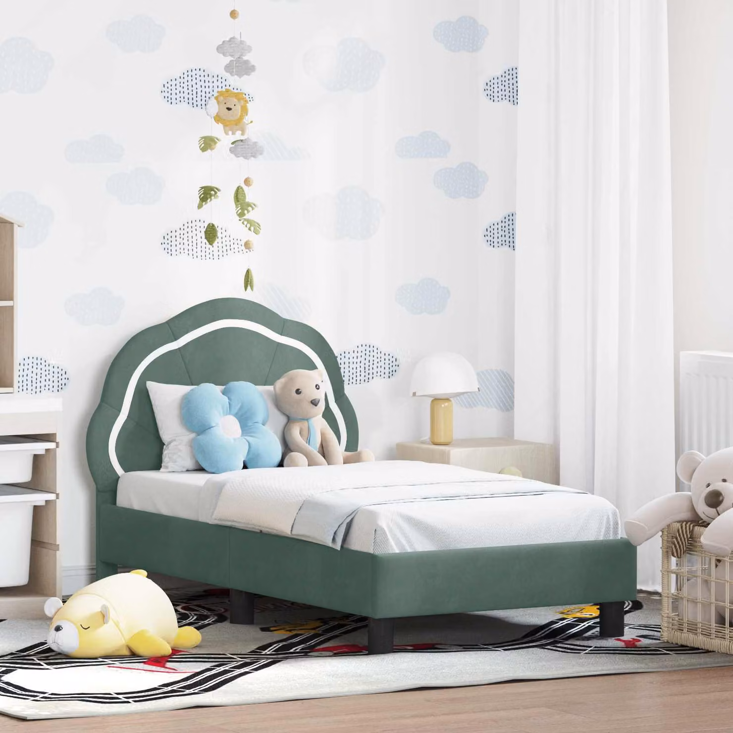 vidaXL Struttura letto per bambini moderna in legno e tessuto velluto verde L 140 x P 70 x H 79 cm