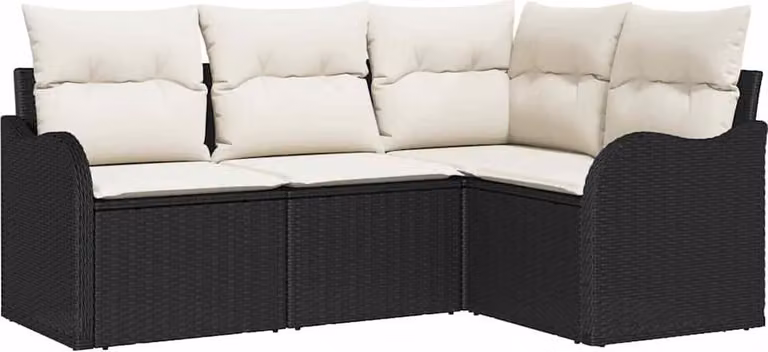 Set Divano da Giardino con archiviazione 4 pcs Nero polyrattan