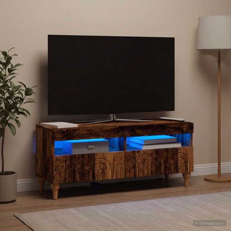 Mobile TV LED vidaXL ALKMAAR in legno marrone con illuminazione integrata L 100 cm, P 35 cm, H 43 cm