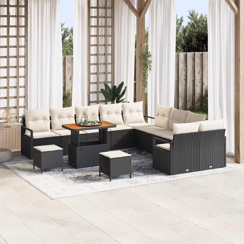 Set Divano da Giardino vidaXL 13 pz Nero con Cuscini e Tavolino in Polyrattan e Acciaio – 1