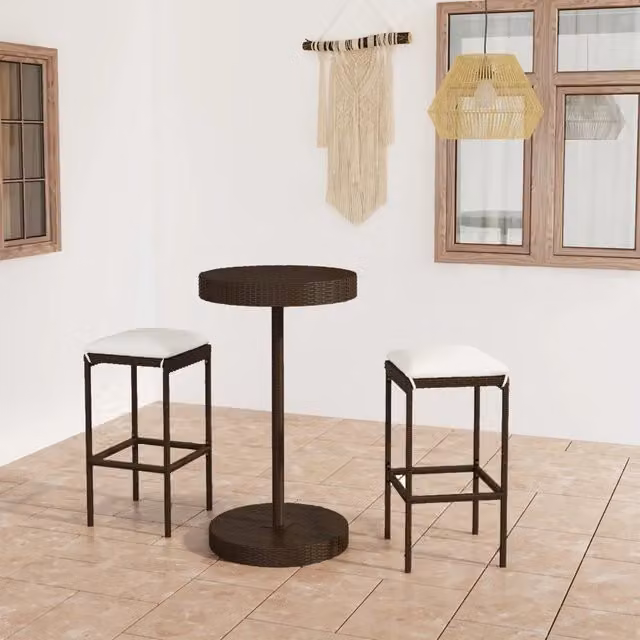 Set Bar da Giardino vidaXL in Polyrattan Marrone con 3 Sedute e Cuscini – 1