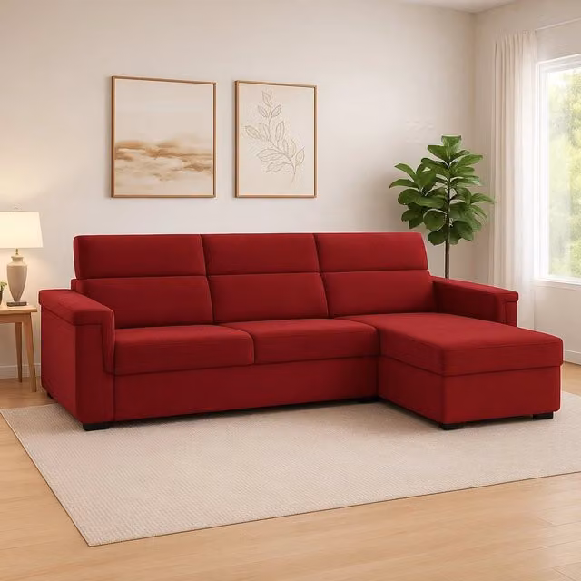 Divano angolare DMORA Cintano rosso con penisola reversibile e coperture sfoderabili Made in Italy L/P: 285 x 160 cm – 1