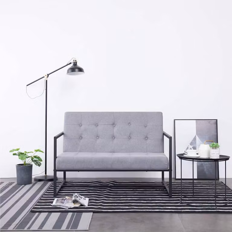 vidaXL Divano a 2 Posti Moderno in Tessuto Grigio con Struttura in Legno e Metallo