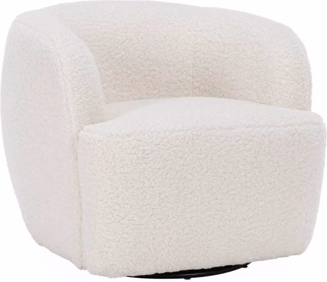 Poltrona girevole 360º in metallo e bouclé, crema