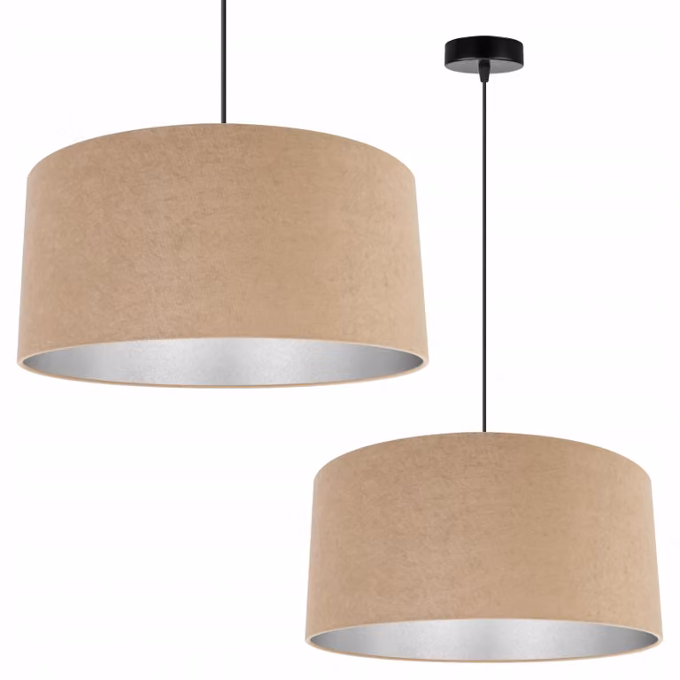 Lampada a sospensione, lampadario da soffitto, cromo, paralume in velluto