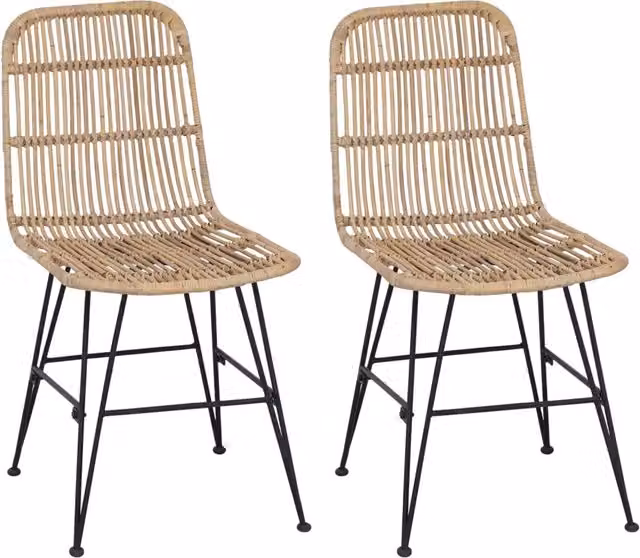 Sedia da pranzo 2 pz | Sedie da cucina Naturale 41 x 55 x 85 cm Rattan e acciaio