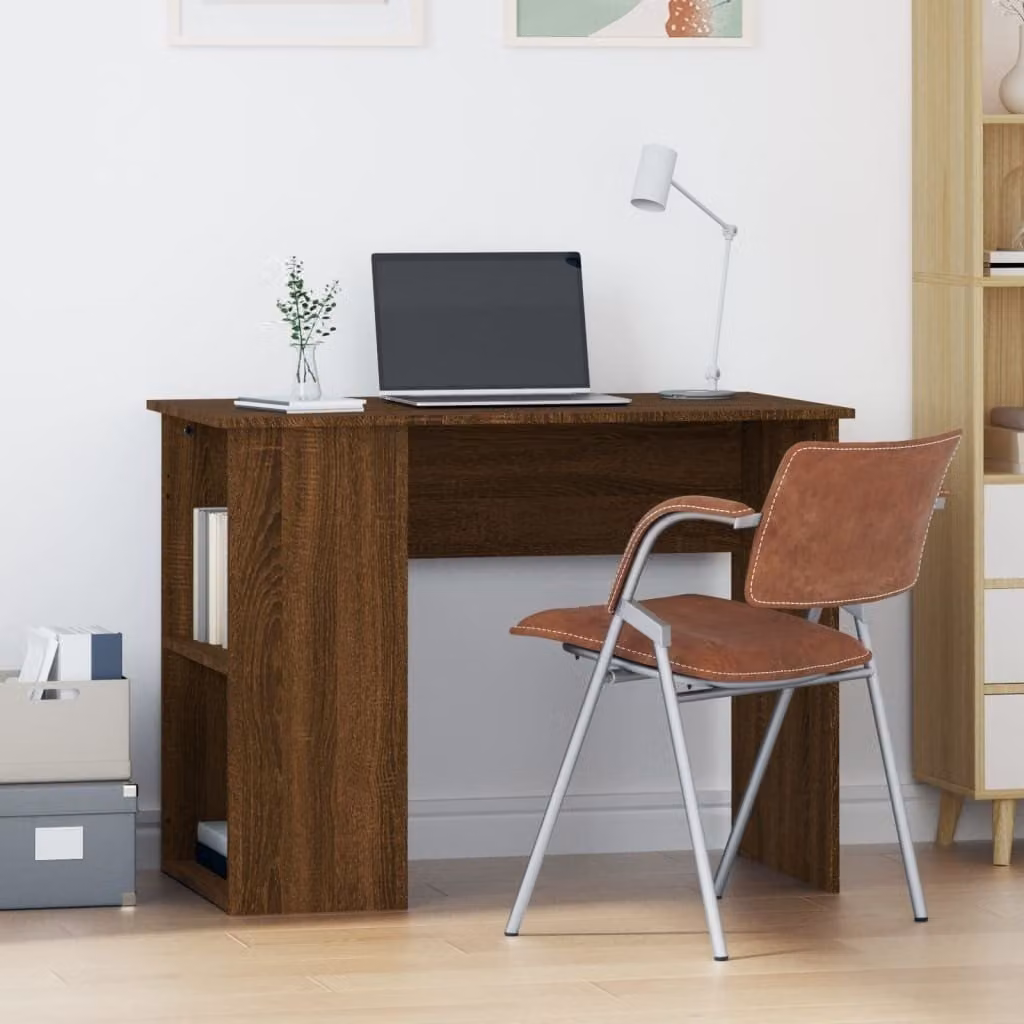 The Living Store Scrivania in legno effetto rovere marrone 100x55x75 cm