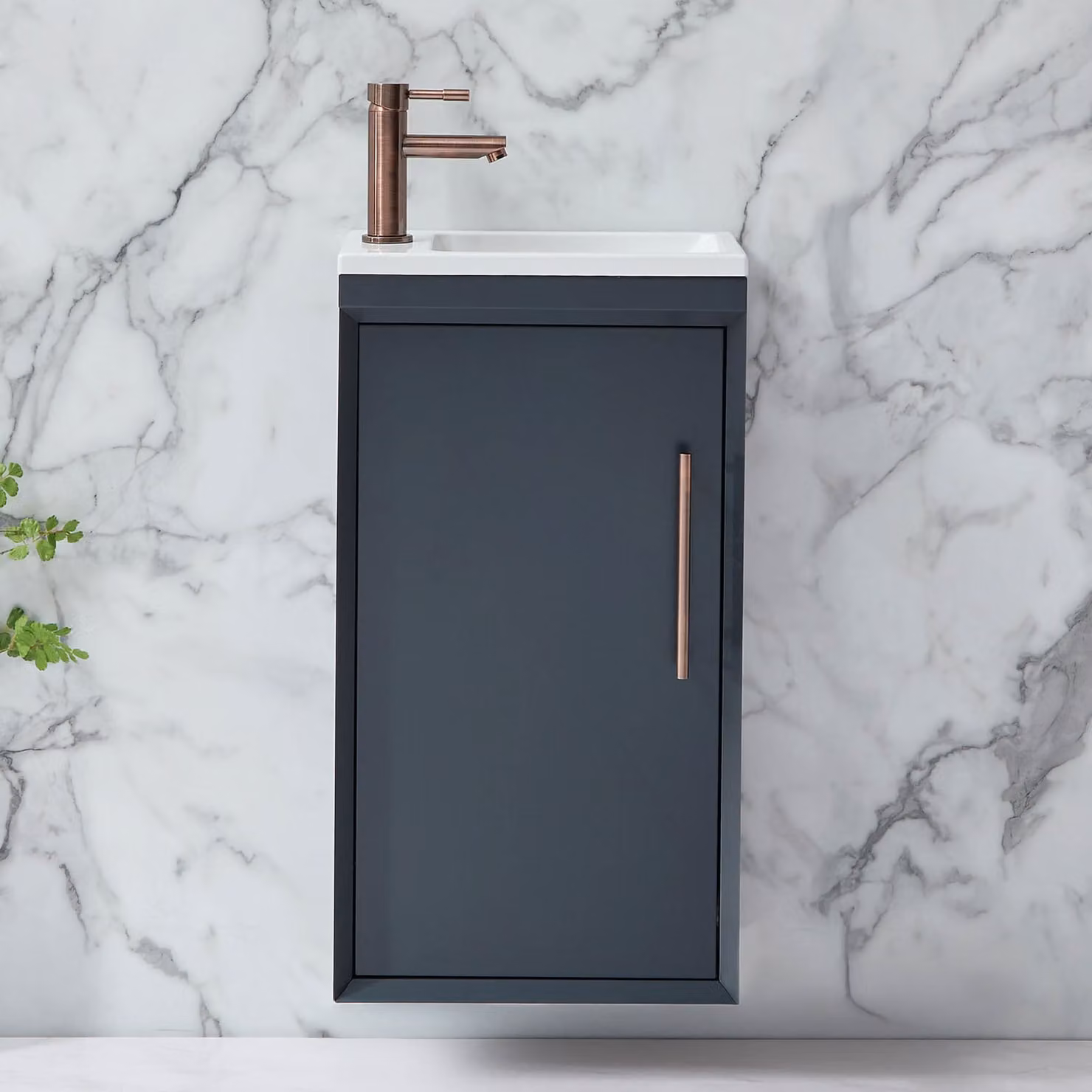 Mobile Bagno Sospeso Antracite 400mm con Lavabo e Maniglia con Barra a T Bronzo Spazzolato - Edge