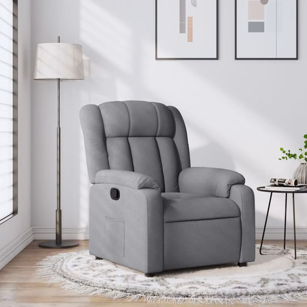 vidaXL Poltrona reclinabile relax in tessuto grigio con braccioli e struttura in legno e metallo – 1