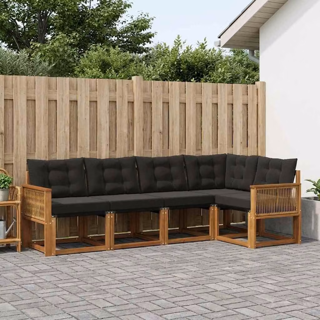 Set di divani da esterno vidaXL 5 pz in legno di acacia con cuscini in tessuto textilene, colore marrone e nero