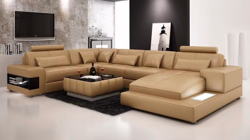 Ledersofa Couch Wohnlandschaft Ecksofa Eck Garnitur Design Modern Sofa L6014