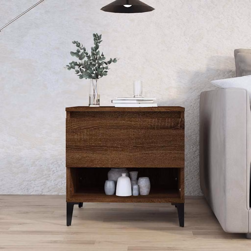 Tavolino da soggiorno vidaXL in stile industriale, colore marrone rovere, L 50 cm x P 46 cm x H 50 cm