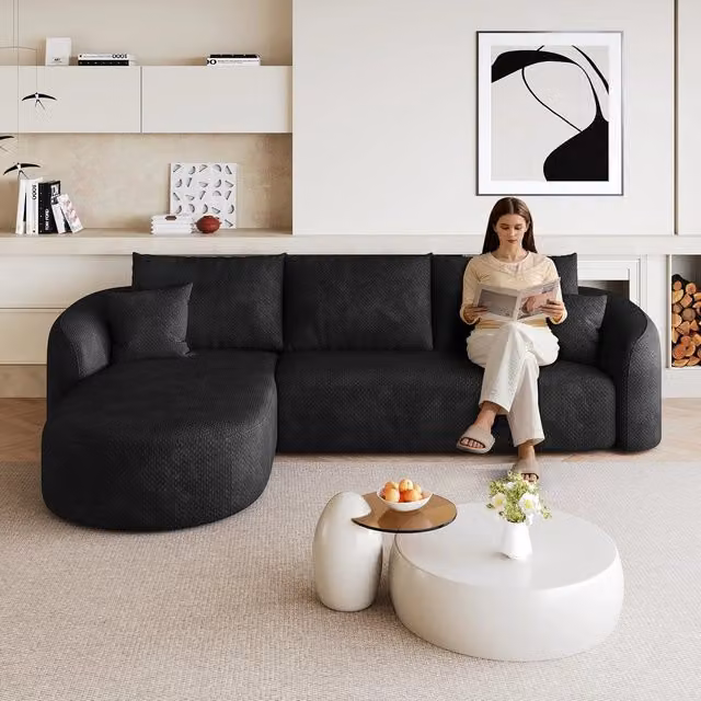 Divano angolare modulare ¨C Minimal ¨C nero velluto 266cm