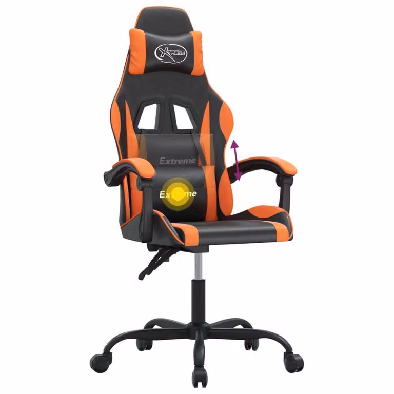 Sedia da Gaming Girevole Nero e Arancione in Pelle finta