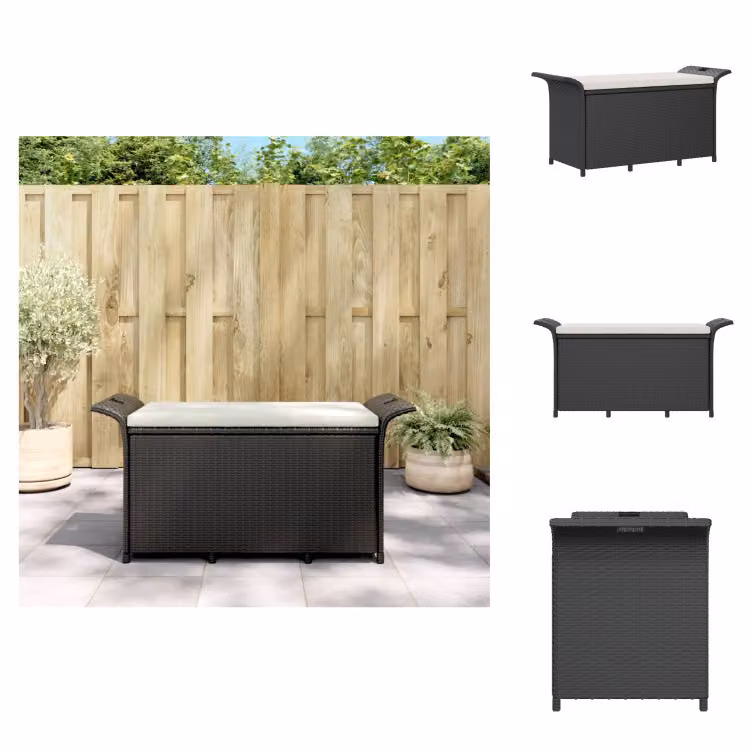 vidaXL Panchina da giardino con cuscini neri 116x46x57 cm in poly rattan - Panchine da giardino