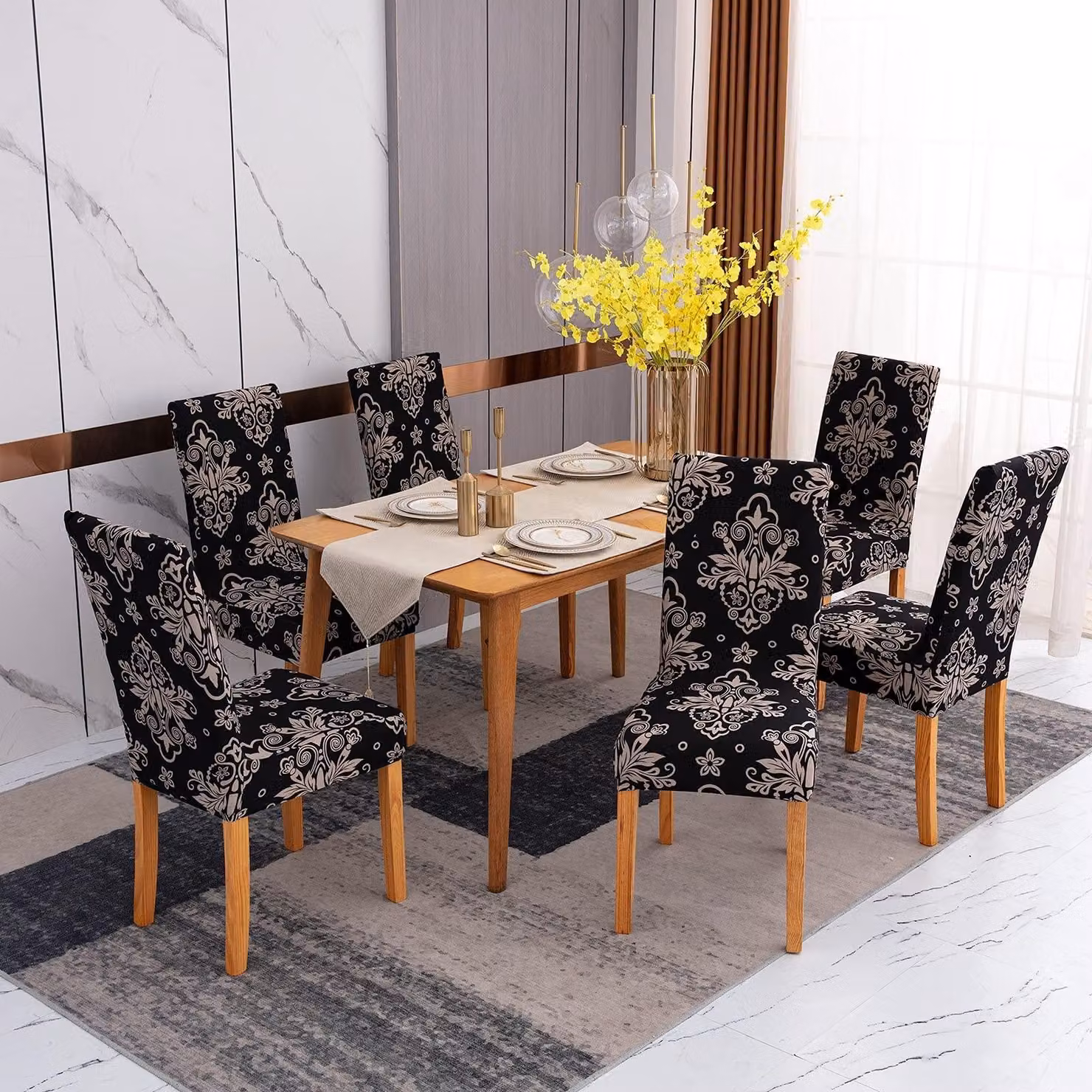 Copertura elastica per sedia da pranzo - Elastica e lavabile - Nero, kaki