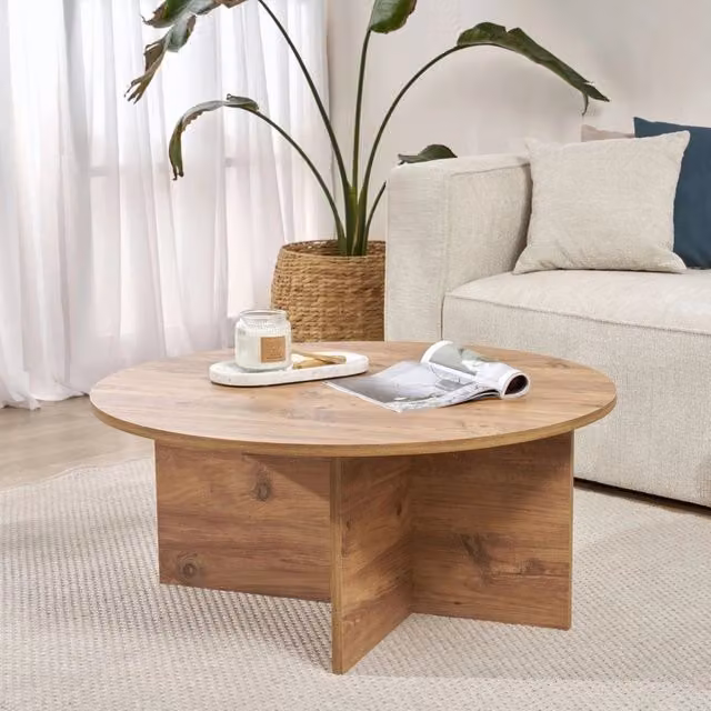 Simbario Tavolino da Salotto Rotondo Moderno in Rovere Marrone L: 90 cm, P: 90 cm, H: 40 cm