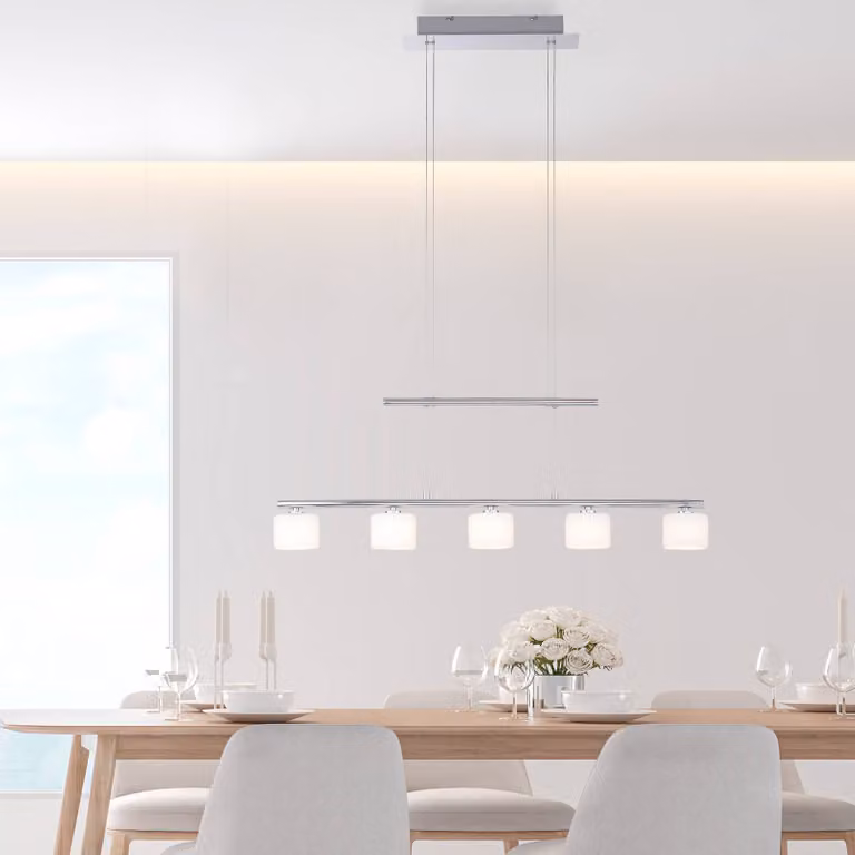 Paul Neuhaus Lampada LED a sospensione Hydra, colore acciaio, vetro, 80cm Hydra, Alluminio / Grigio / Zincato, Soggiorno / Sala da pranzo, Vetro, Moderno