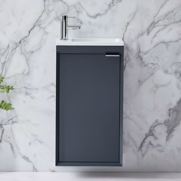 Mobile Bagno Sospeso Antracite 400mm con Lavabo e Maniglia con Impugnatura a Dito Cromata - Edge