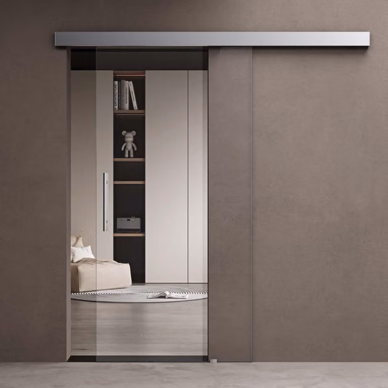 doporro Porta Scorrevole in Vetro Temperato Trasparente 8 mm con Binario e Maniglia Squadrata in Alluminio Cromato 102,5x205 cm, Chiusura Ammortizzata - Amalfi20