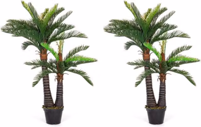 Set 2 Piante Artificiali Palma altezza 150 cm in Plastica con Vasi Verde