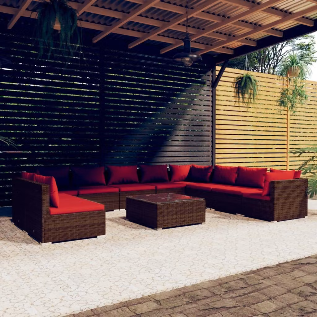 Maison Exclusive - Set da giardino da 11 pezzi con cuscini, in polyrattan marrone