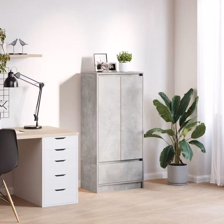 Armadio a parete vidaXL Grigio Cemento con ante a battente e cassetti, design moderno in legno e MDF, L: 55,5 cm, P: 34 cm, H: 119,5 cm