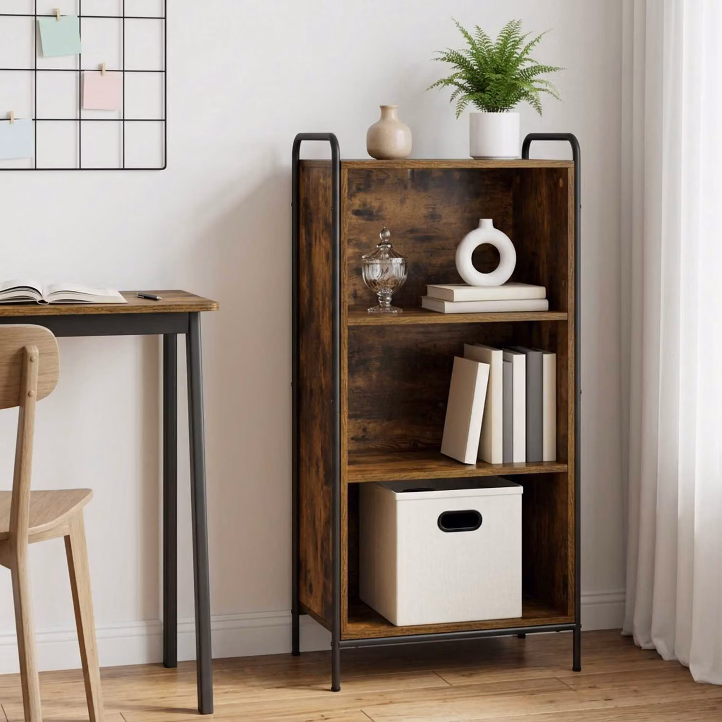 Armadio per Libri Moderno vidaXL in Legno e Metallo, Colore Marrone, L 55,5 cm x P 33 cm x H 174 cm
