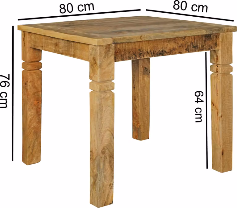 Tavolo da pranzo RUSTICA 80 x 80 x 76 cm in legno massiccio di mango