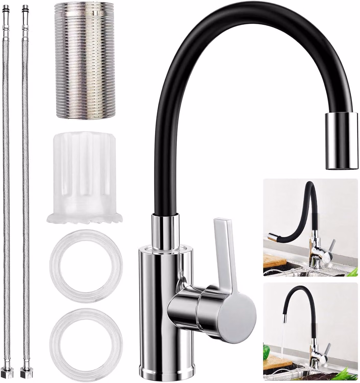 Rubinetto da cucina con bocchetta flessibile - Flessibile - Miscelatore ad alta pressione per la cucina - Rotazione a 360 gradi - Monocomando - Acciaio inossidabile