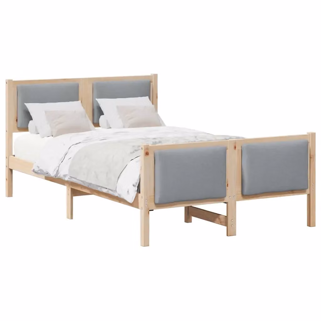 Struttura del letto moderna vidaXL in legno di pino e tessuto, L/P/H: 200 x 120 x 85,5 cm, Grigio e Marrone – 2