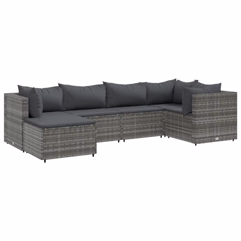 Set Divani da Giardino 6 pz con Cuscini in Polyrattan Grigio