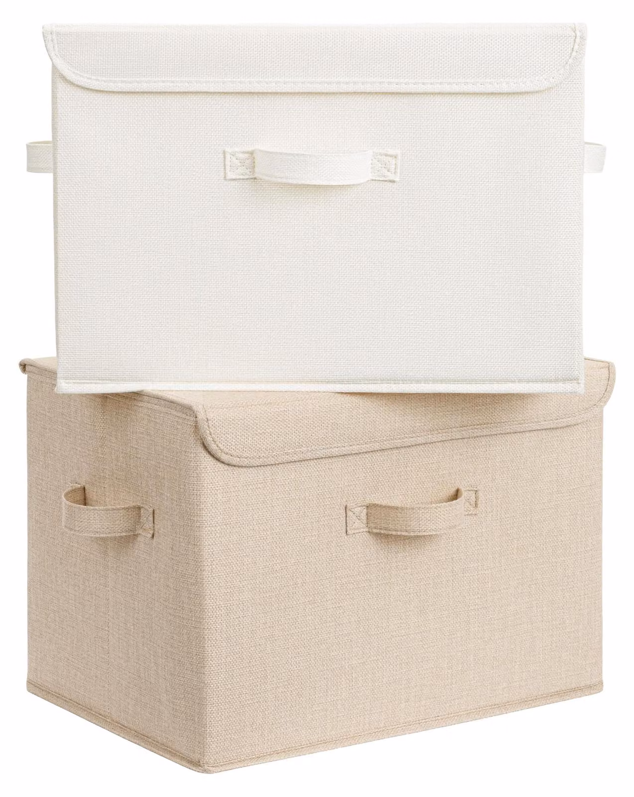 Scatole di stoccaggio con coperchio, grandi, 2 pezzi, organizer per armadio, colore bianco e kaki, ideali per l'armadio