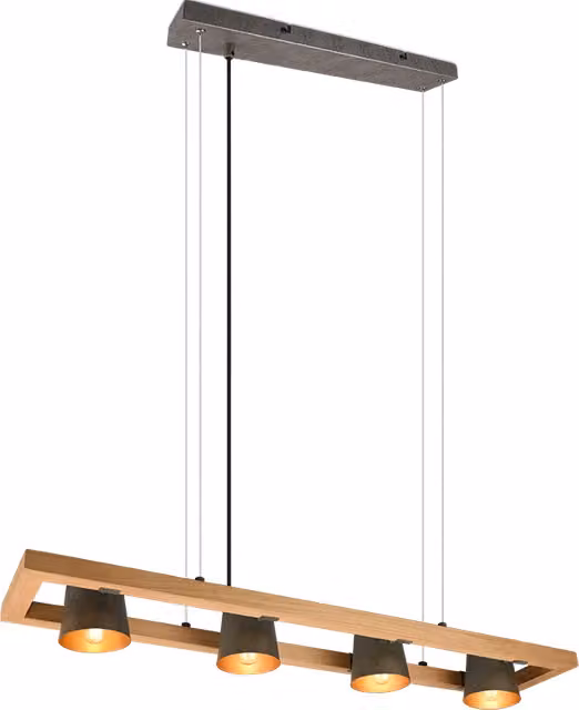 Lampada a sospensione Trio Leuchten in metallo e legno, colore oro e marrone, con altezza regolabile