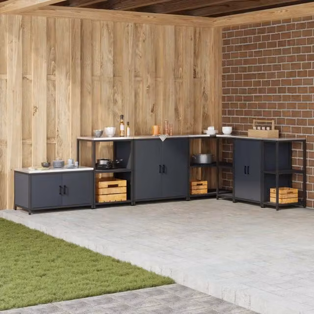 Armadietto da cucina e giardino vidaXL moderno in metallo antracite opaco con ante a battente e ripiani interni H: 90 cm, L: 53 cm, P: 50 cm – 1