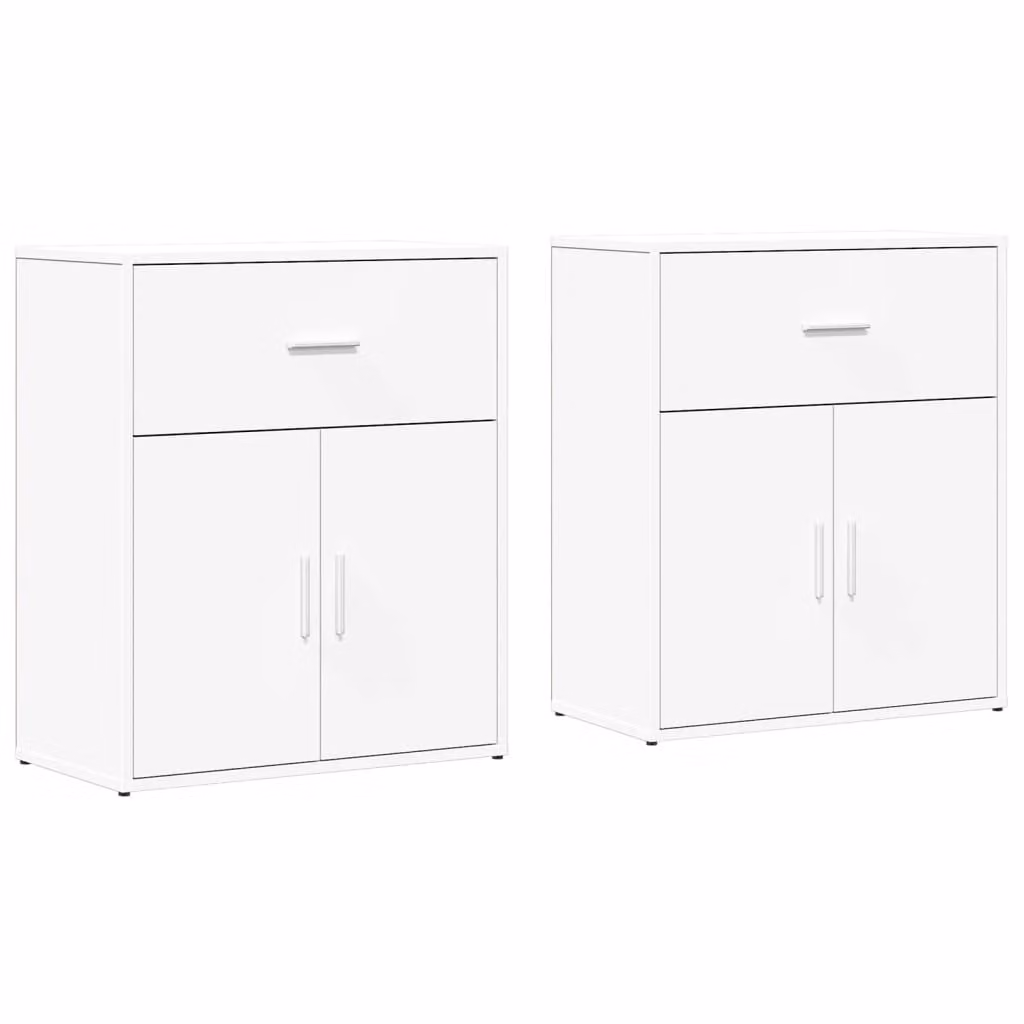 Credenze 2 pz Bianche 60x31x70 cm in Legno Multistrato