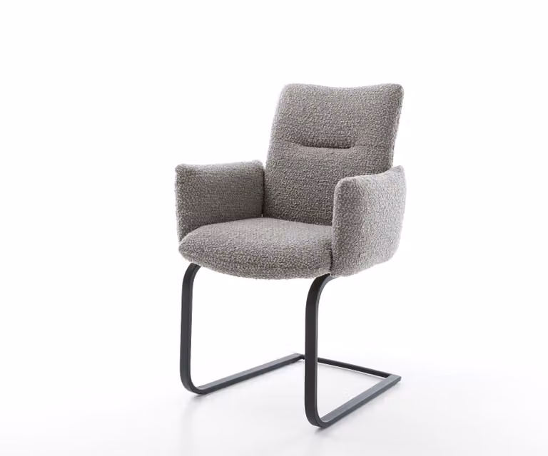 DELIFE Sedia girevole Jova-Flex con braccioli, rivestita in tessuto bouclé color argento-grigio. Sedia girevole a basso profilo, colore nero, con molle insacchettate