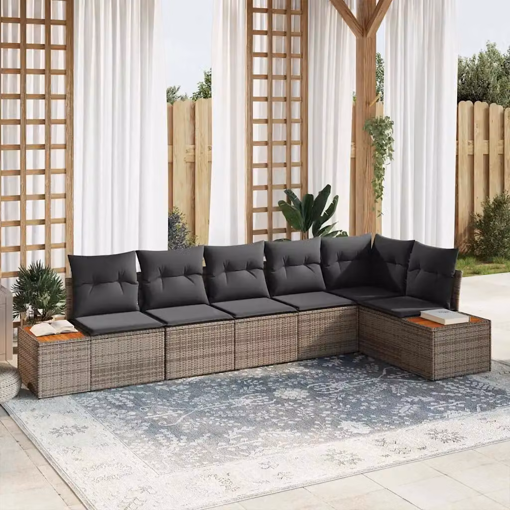 Set Divano da Giardino a L vidaXL 6 posti Grigio con Cuscini e Tavolino – 1