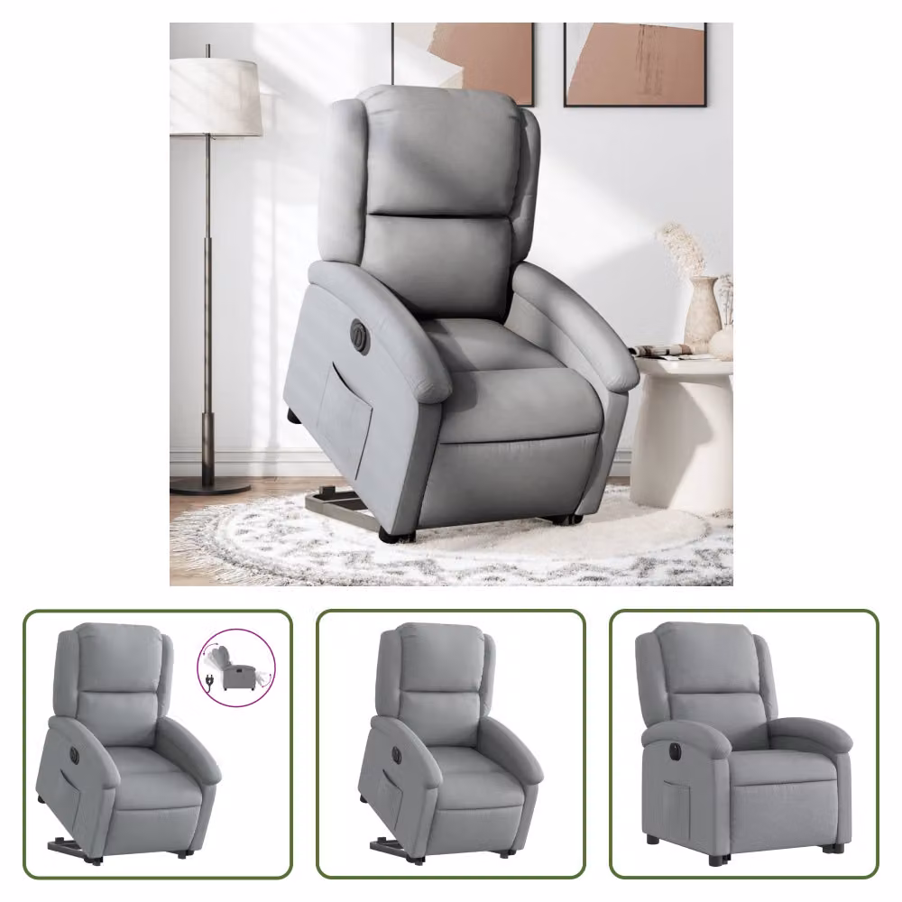 The Living Store Poltrona relax con supporto elettrico in tessuto grigio chiaro
