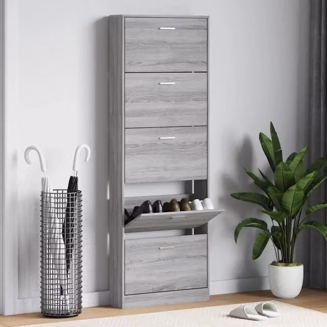 Scarpiera Design Mania Grigio con scomparti basculanti e ripiani interni L: 59 cm, P: 17 cm, H: 169 cm
