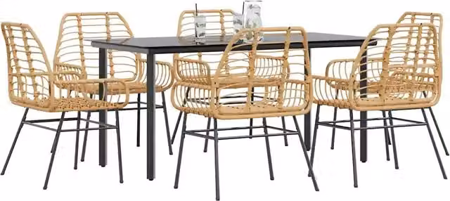 Set Pranzo da Giardino 7pz Marrone Polyrattan Vetro 3334545